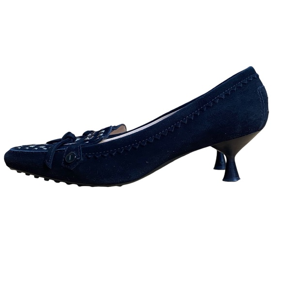 TOD’s Billie Studs & Lace Black Suede Kitten Heel Loafers - Picture 11 of 12